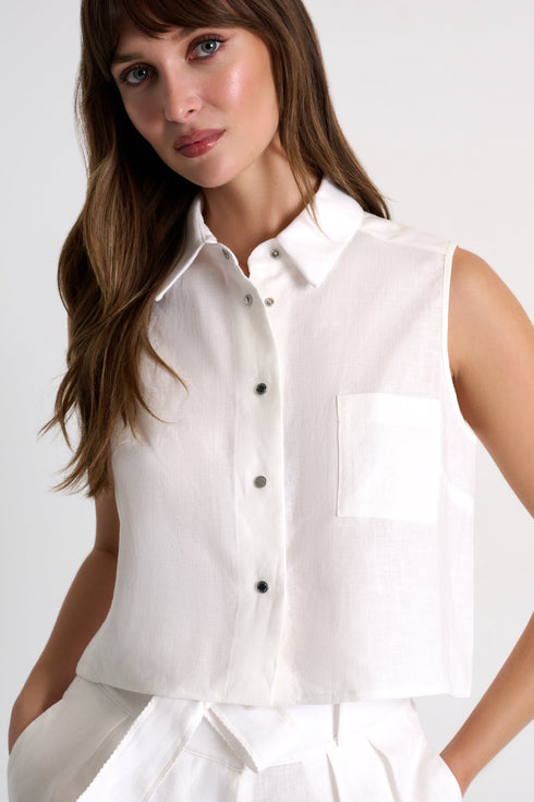 Buttoned Sleeveless Linen Vest - 52536-60-020 02 / 020 Cream / 100% LINEN